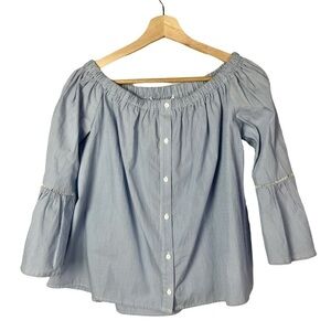 Collective Concepts Blue Stripe Off the Shoulder Long Sleeve Blouse S